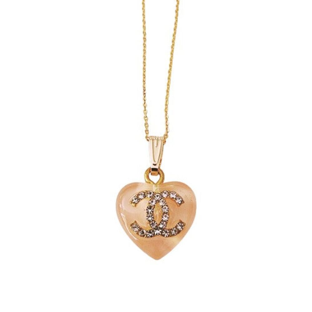 Repurposed Heart Shaped Designer Rhinestone Charm on 18K GF Chain Necklace
